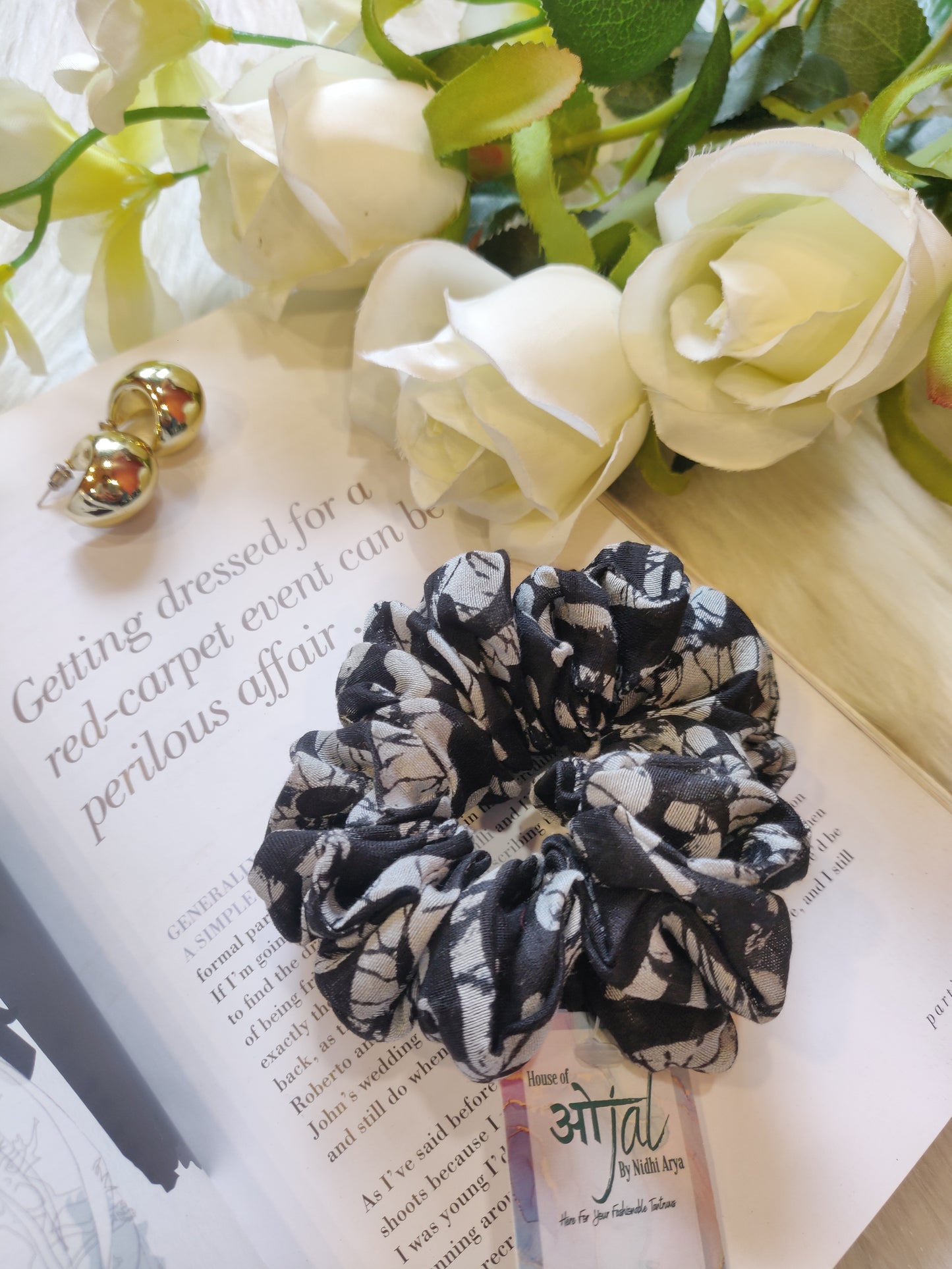 Black Abstract Scrunchie
