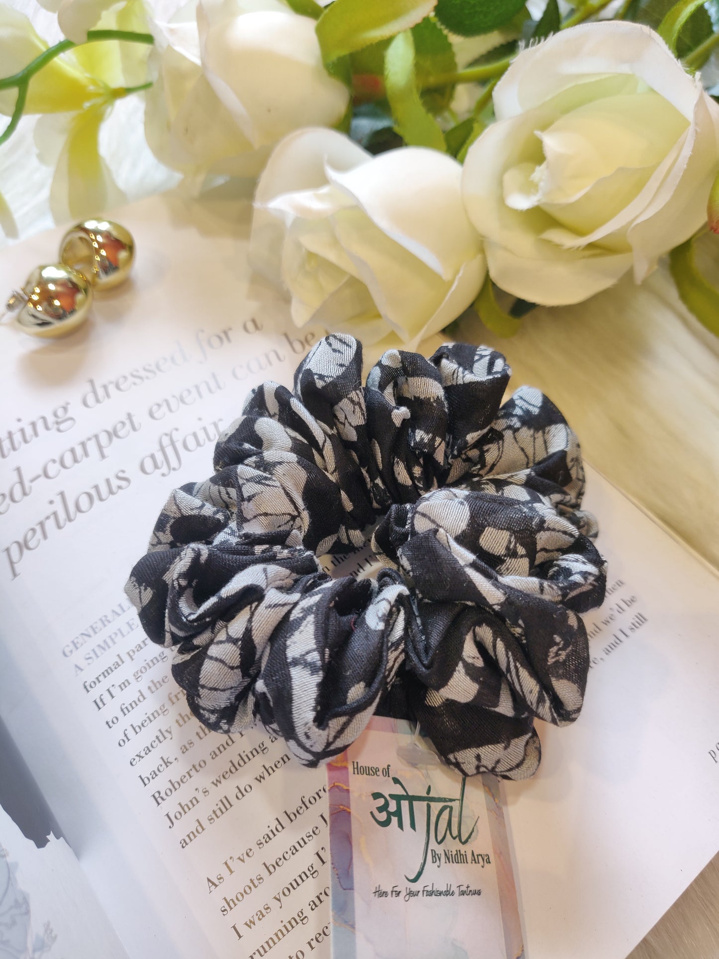 Black Abstract Scrunchie